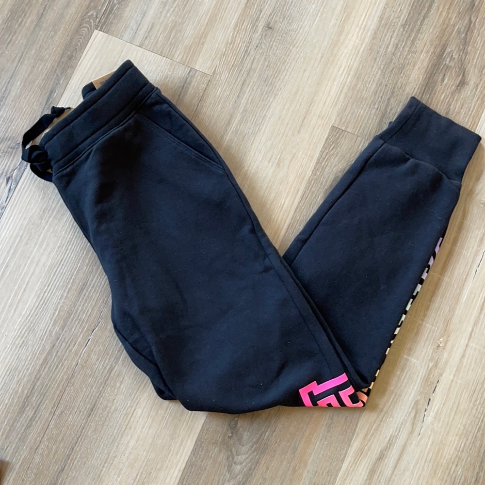 PINK Black Joggers with Rainbow Pink Logo on side